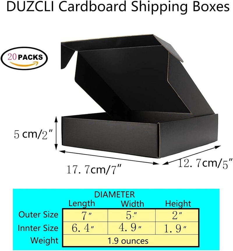 DUZCLI Small Shipping Boxes 7x5x2 Inches – Black Corrugated Cardboard Boxes (20-Pack) for Mailing, Packing, Small Business & Gift Packaging - Recyclable & Sturdy - Image 2